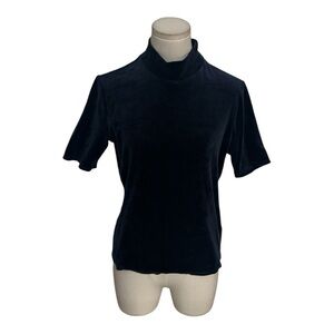THEORY Dark Blue Velvet T-Shirt Turtleneck Mock‎ Size M Short Sleeve Work Party